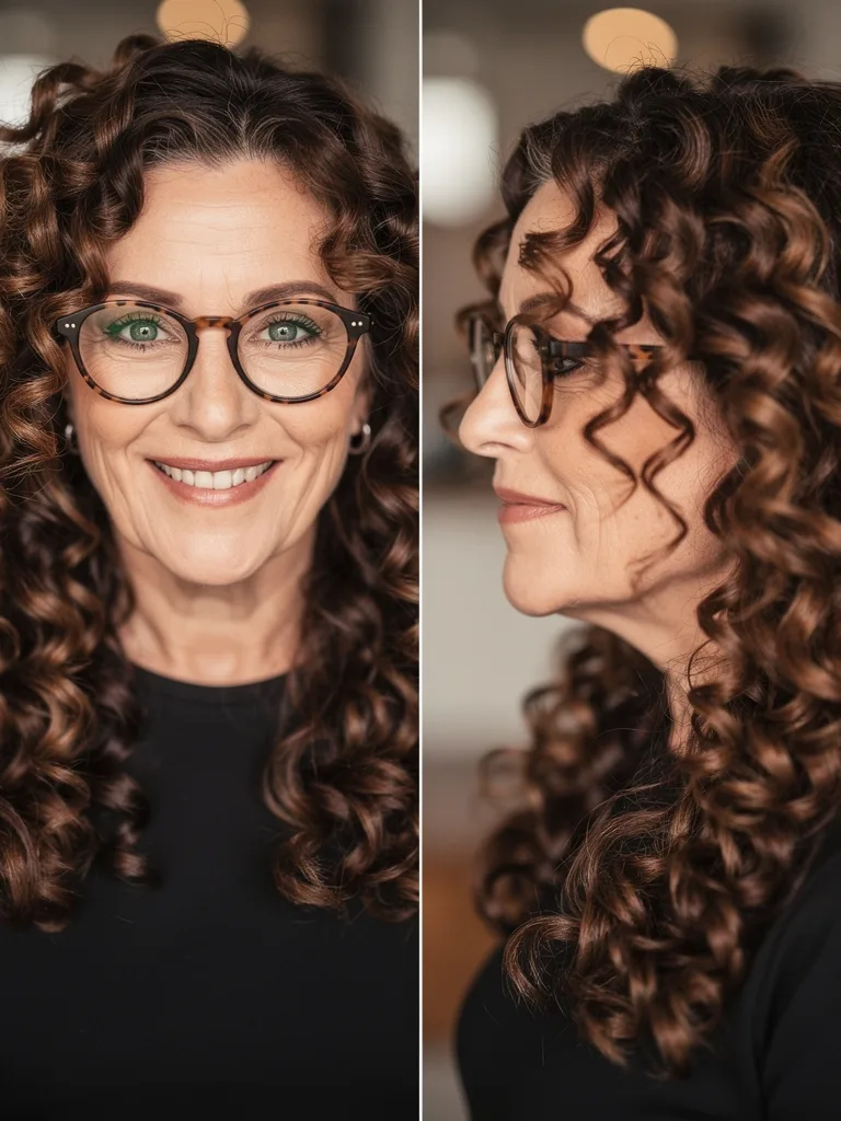 Voluminous Layered Chocolate Curls with Subtle Highlights